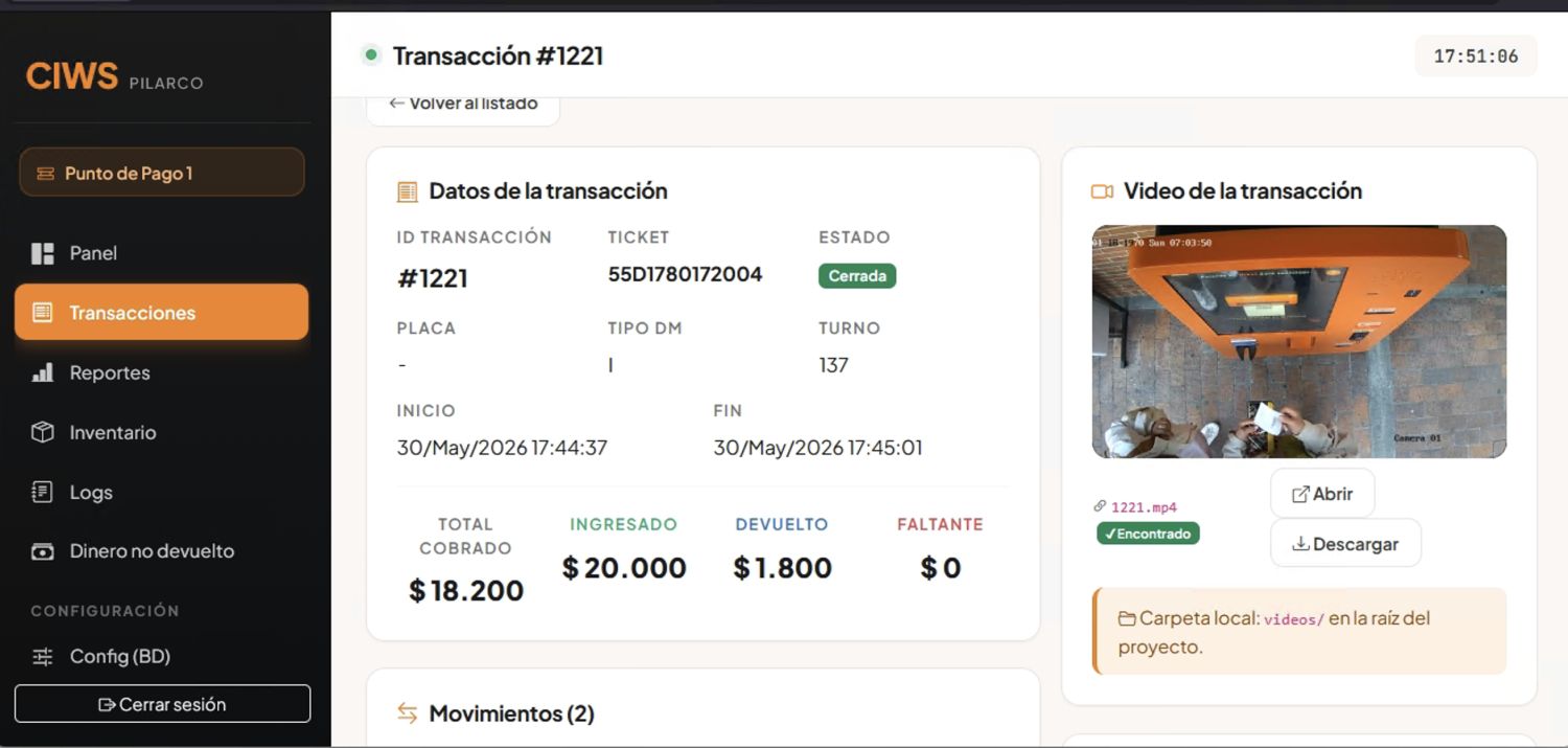 Detalle de una transacción de pago con el video del momento del pago