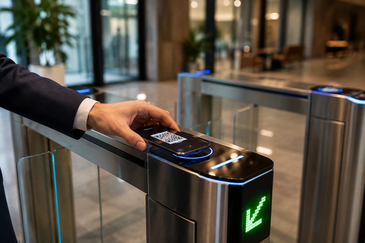 Lector de control de acceso instalado en un torniquete